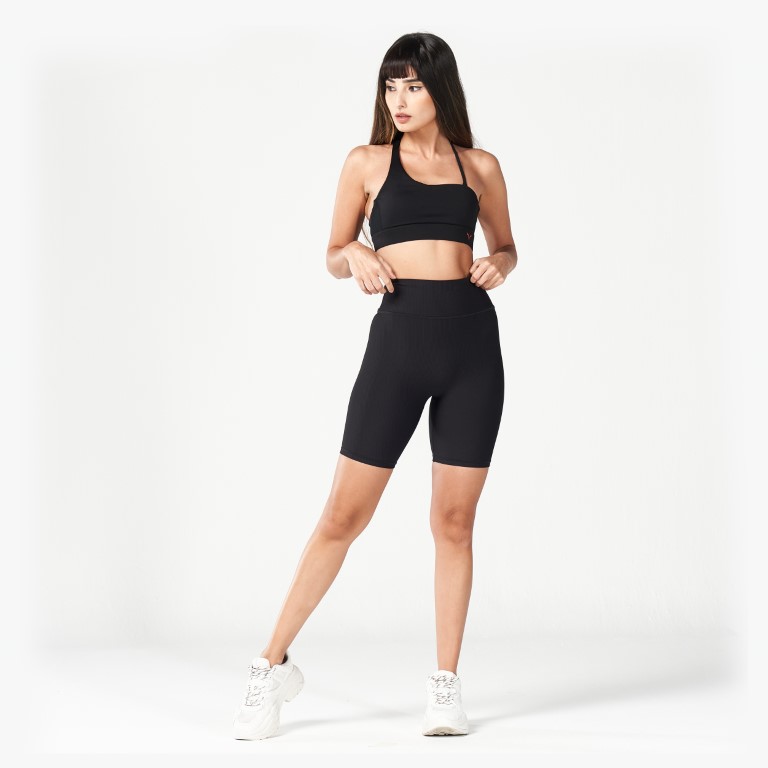 Code Ribbed Biker Shorts - Black
